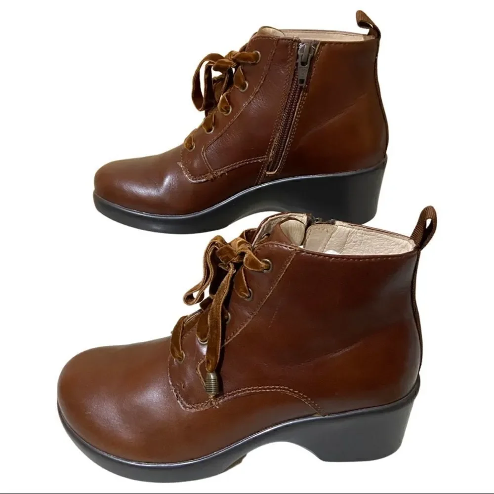 🥾 Alegria By PG Lite Eliza Dark Academia Leather Chestnut Luster Chunky Boots - Picture 5 of 13